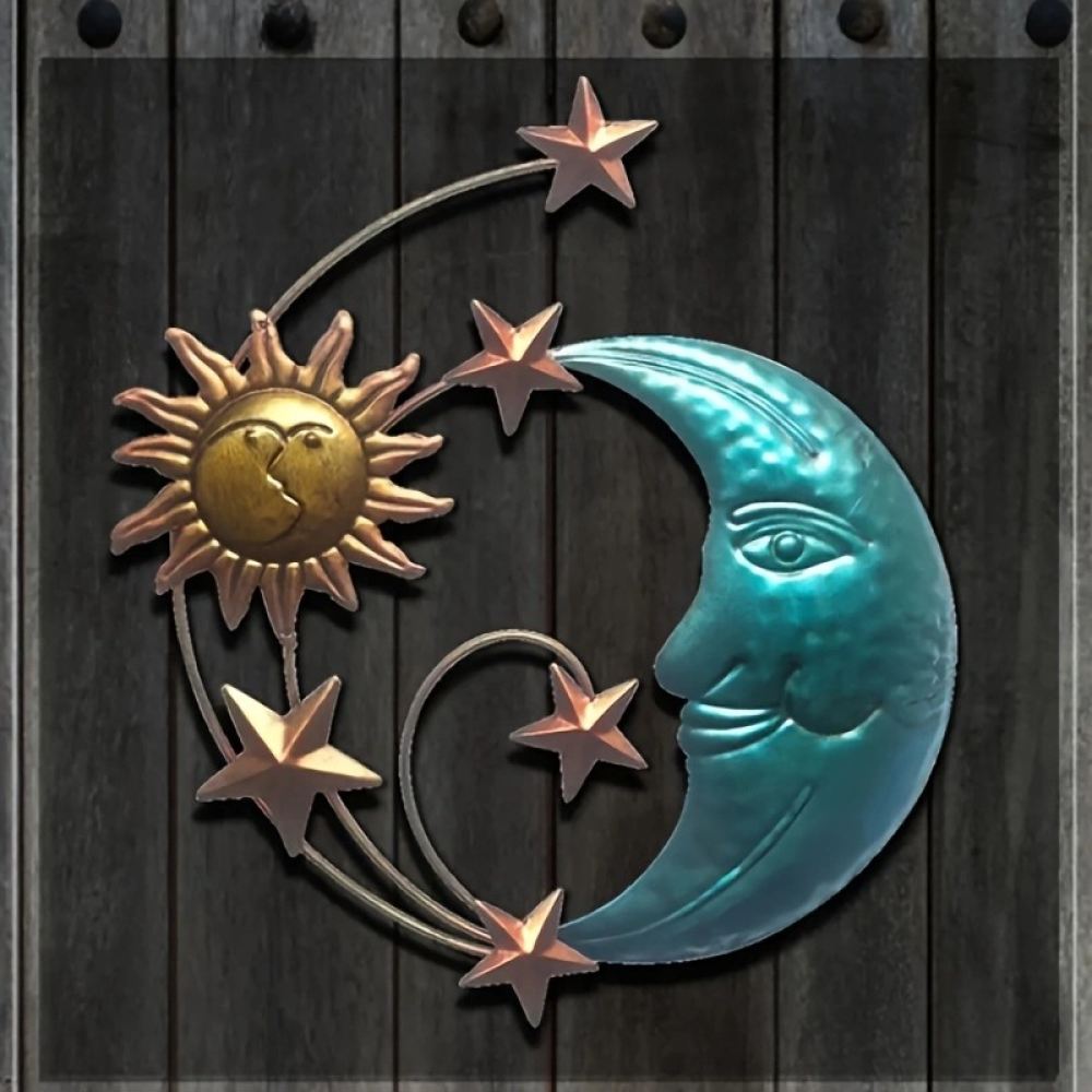 Art And Craft For Nursery - Handgemaakte metalen maanvormige wanddecoratie, 3D-zon- en
